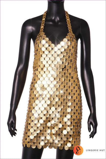 Metallic Disc Mini Dress - one Size / Gold - Dresses - Backless • Clothing • Clubwear • Date Night • Lingerie Hut
