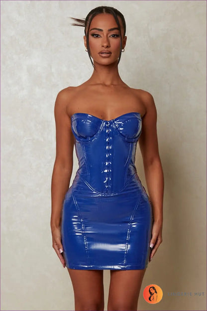 Leather co Ord Set with Corset Top - Summer Evenings Sorted - s / Blue - Outfit Sets - Lingerie Hut - Backless
