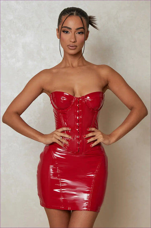 Leather co Ord Set with Corset Top - Summer Evenings Sorted - Outfit Sets - Lingerie Hut - Backless • Bodycon • Clubwear