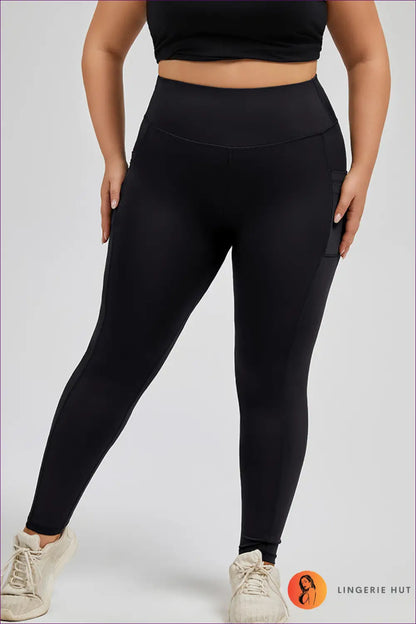 High-waisted Leggings with Side Pockets - Everyday Confidence - Xl / Black - Lingerie Hut - Activewear • All Season