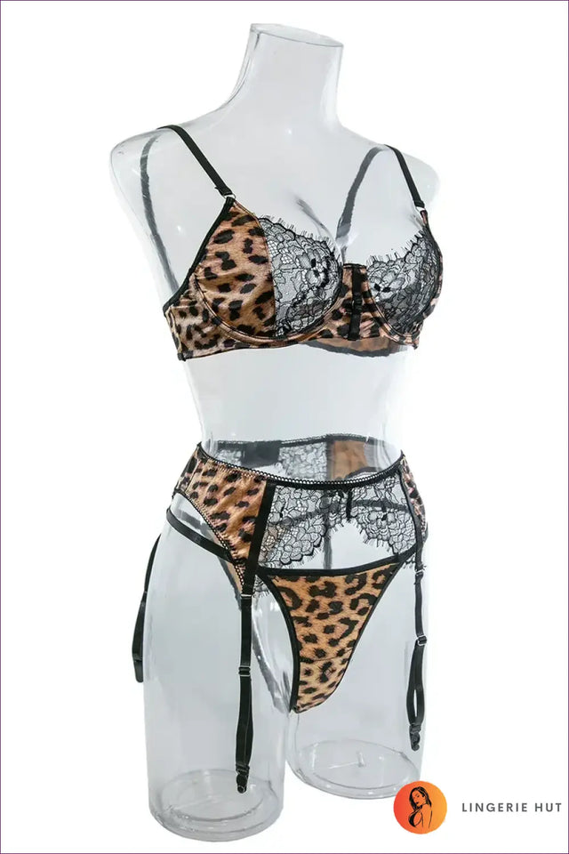 Leopard Lace Three-Piece Lingerie Set - After Dark Ease