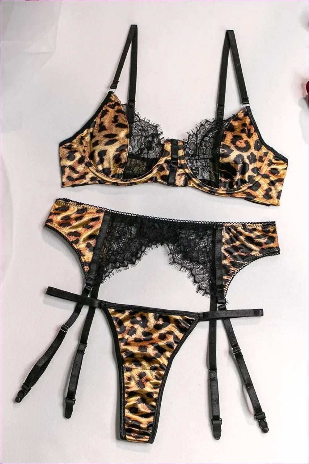 Leopard Lace Three-piece Lingerie Set - After Dark Ease - s - Boudoir • Bra • Date Night • just in - Hut