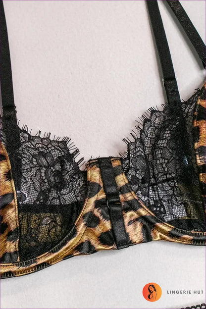 Leopard Lace Three-piece Lingerie Set - After Dark Ease - Boudoir • Bra • Date Night • just in - Hut