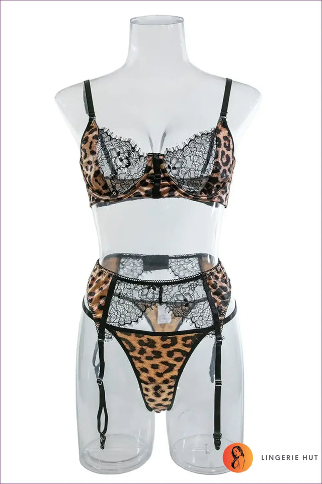Leopard Lace Three-Piece Lingerie Set - After Dark Ease