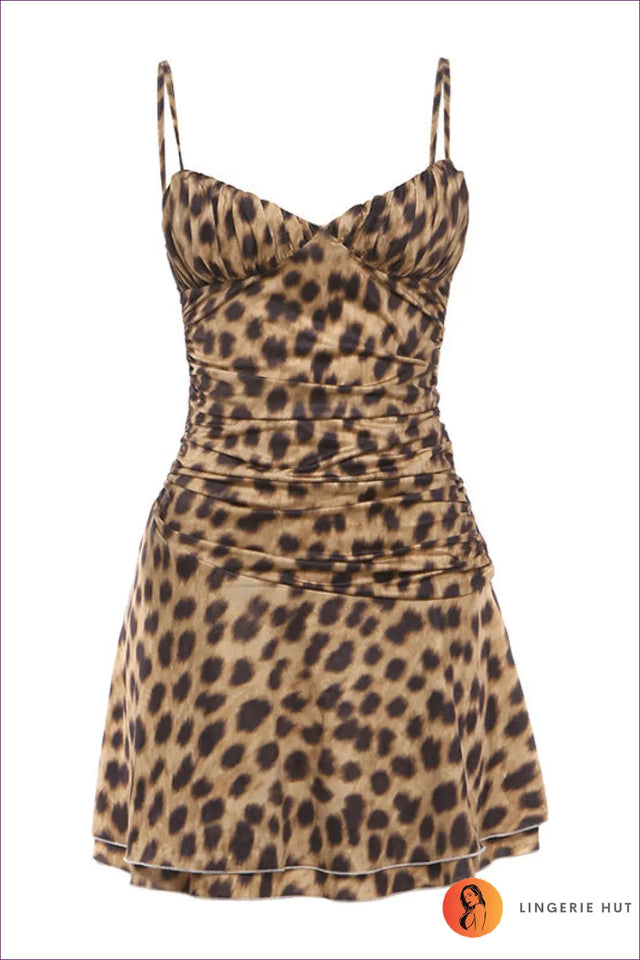 Leopard Print Bodycon Dress with Ruched Waist - After Dark