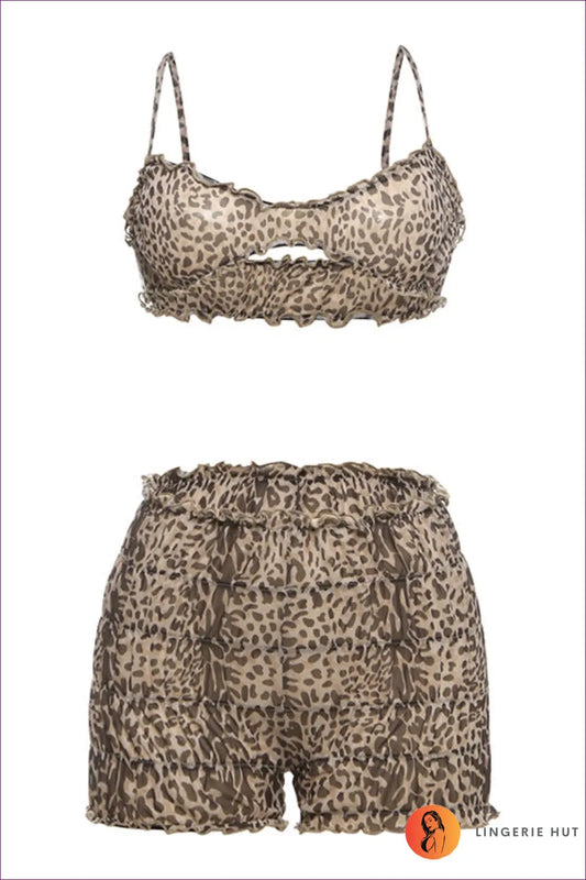 Leopard Print Bra Set with Ruffle Trim - Untamed Energy - s / Lingerie - Hut - Animal • Boudoir • Date Night