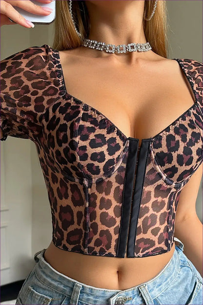 Leopard Print Mesh Corset Top - the one They’ll Ask About - Lingerie Hut - All Season • Animal • Crop • Cutout