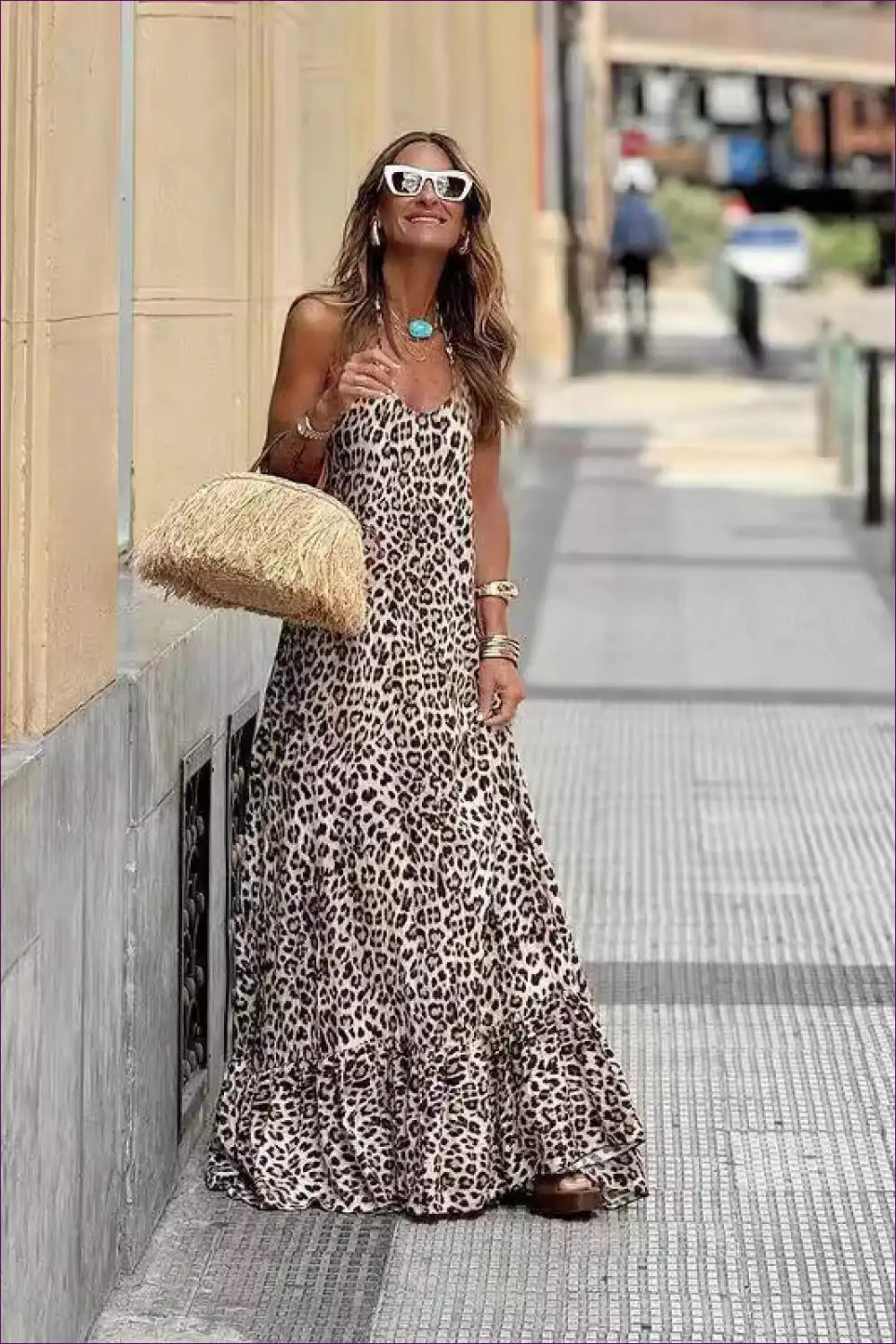 Leopard Print Maxi Dress with Halter Neck - Wild Summer Escape for Animal, Backless, Beachwear, Boho, Casual