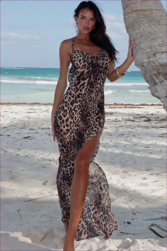 Leopard Print Maxi Dress - Tropical Beach Glamour