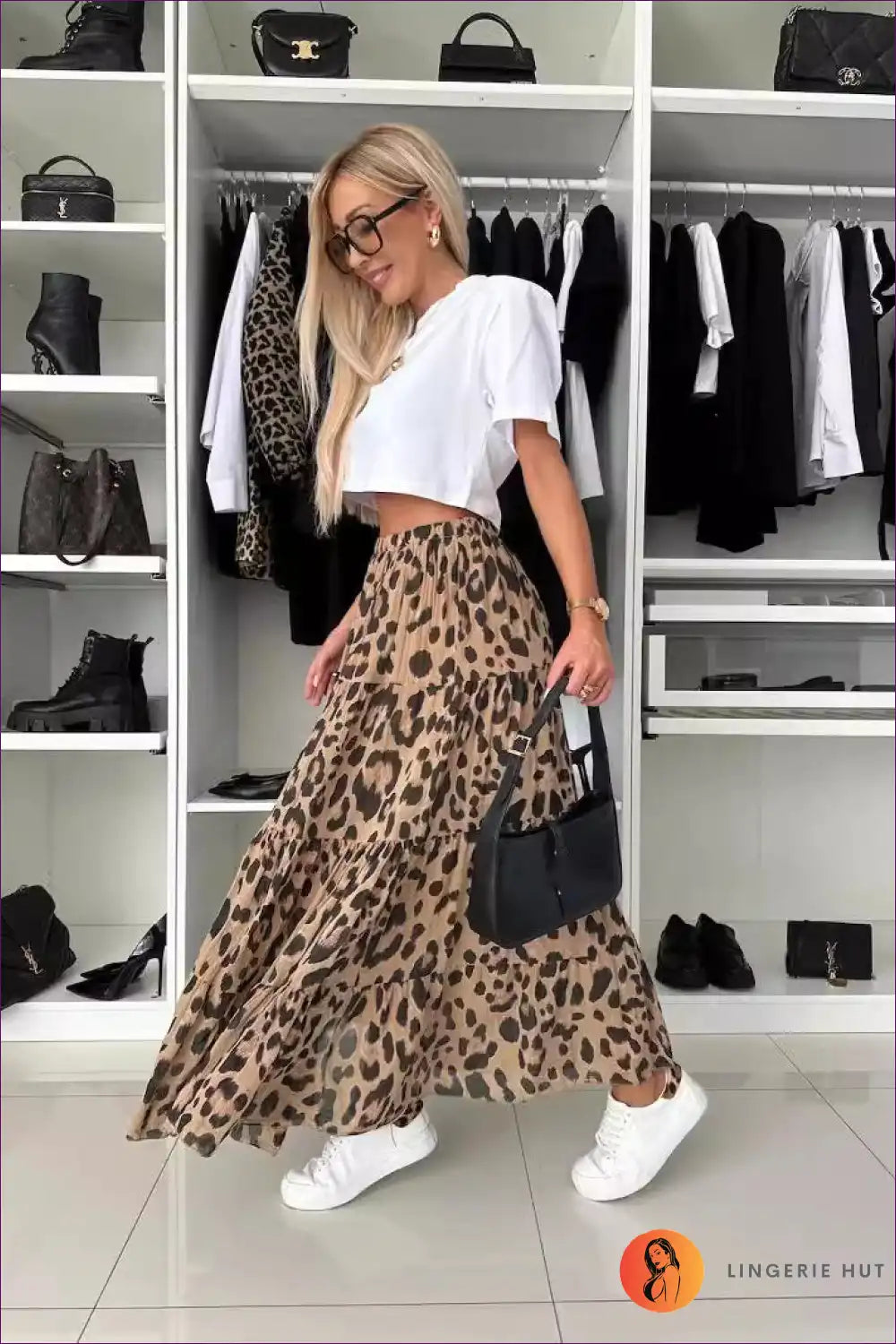 Leopard Print Maxi Skirt with Tiered Hem - Effortless Everyday Style for A-line, All Season, Animal, Autumn,