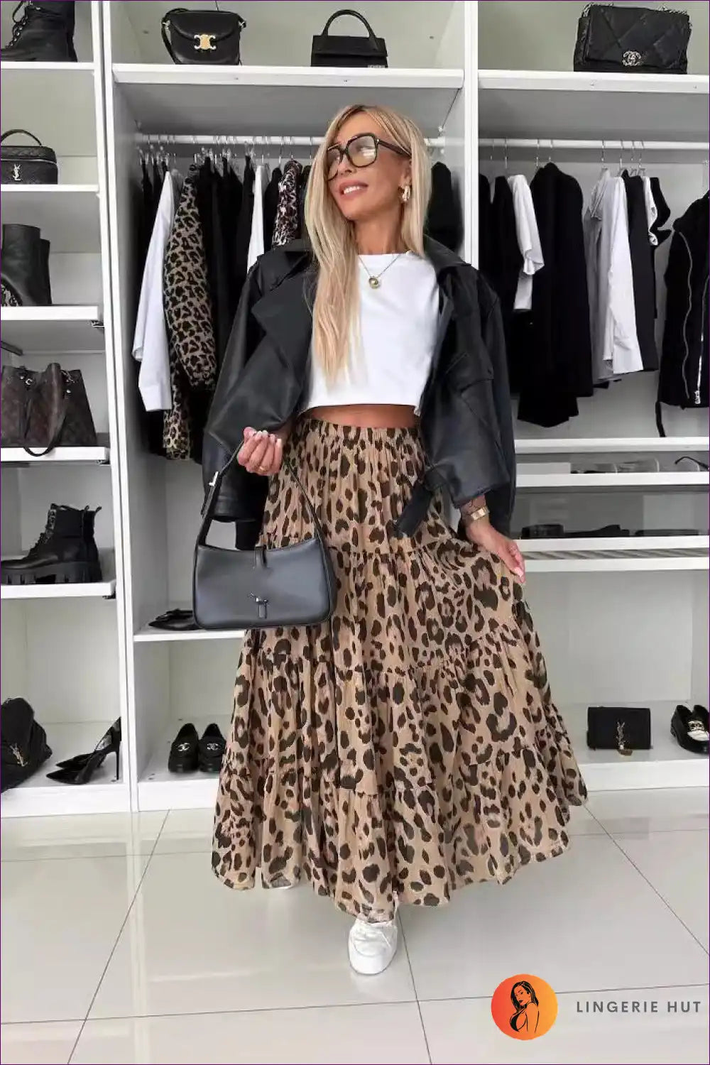 Leopard Print Maxi Skirt with Tiered Hem - Effortless Everyday Style for A-line, All Season, Animal, Autumn,
