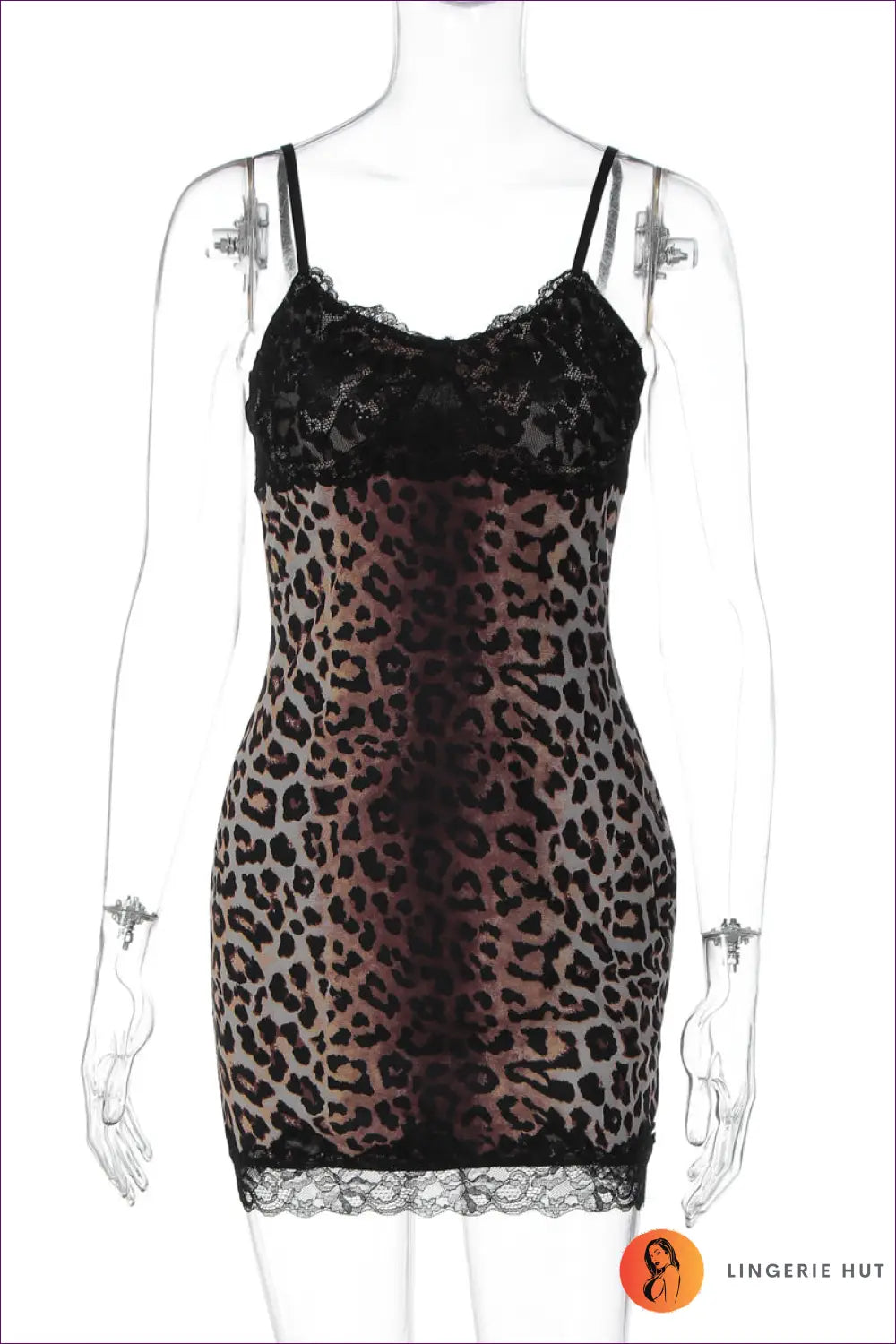 Leopard Print Mini Dress with Lace - Made for Date Night - s / Dresses - Lingerie Hut - All Season • Animal • Bodycon