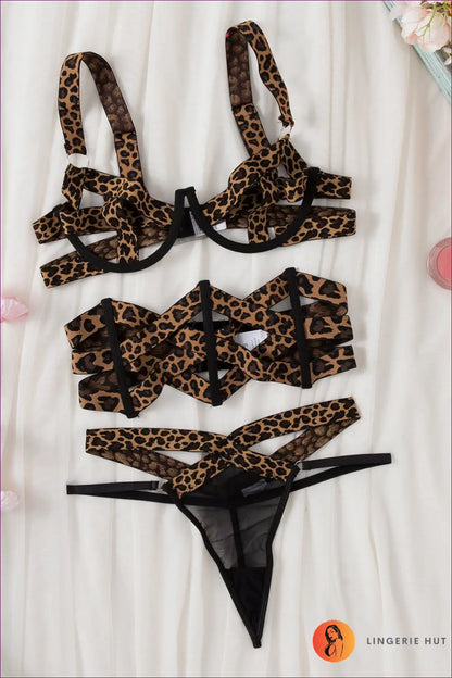 Leopard Print Strappy Lingerie Set - Wild Seduction For N, S, x