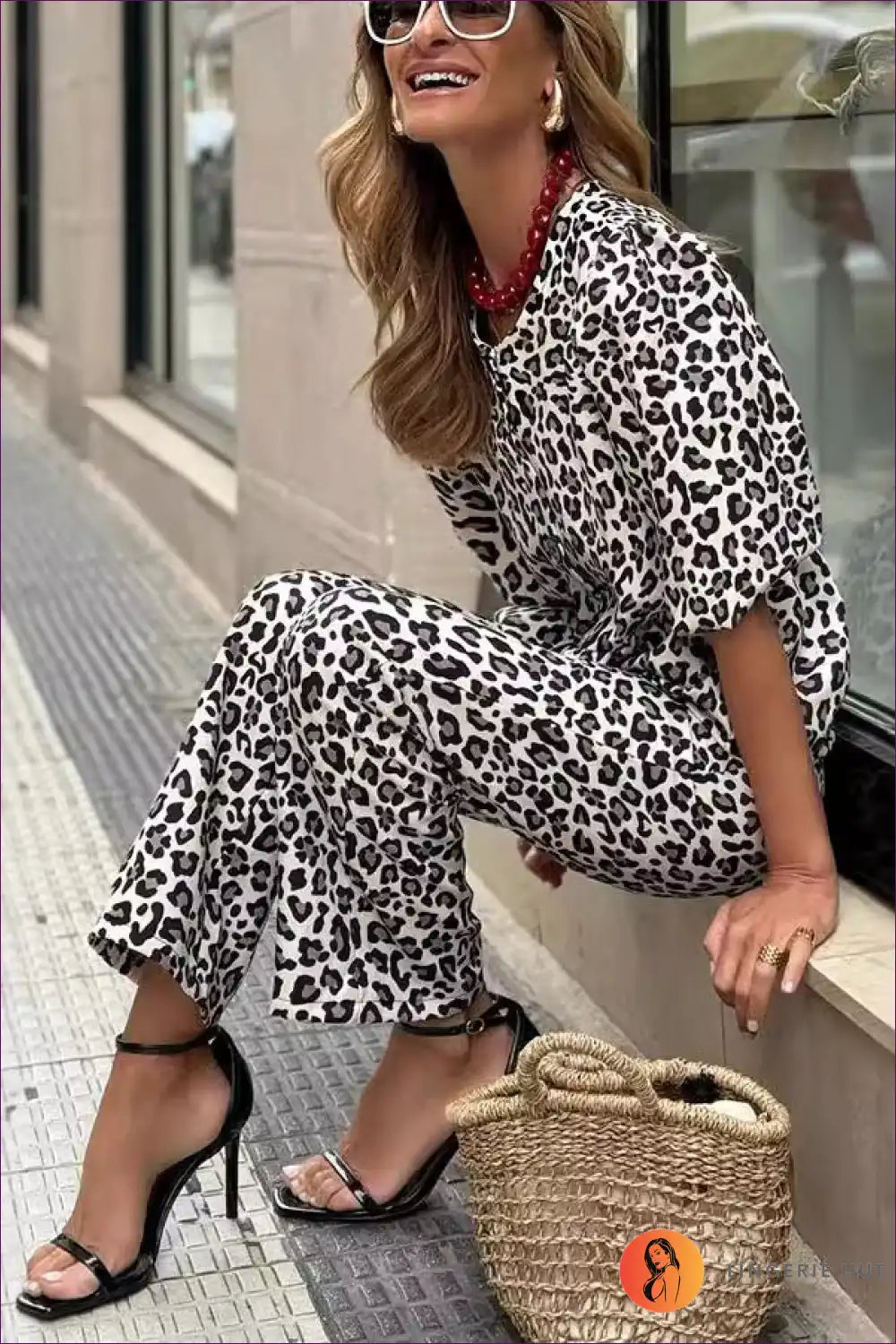 Leopard Print Trousers Suit - Casual Cool for Animal, Autumn, Casual, Everyday, Spring
