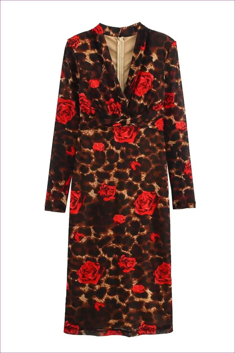 Leopard Rose Print Midi Dress with v Neck - Statement Party Style