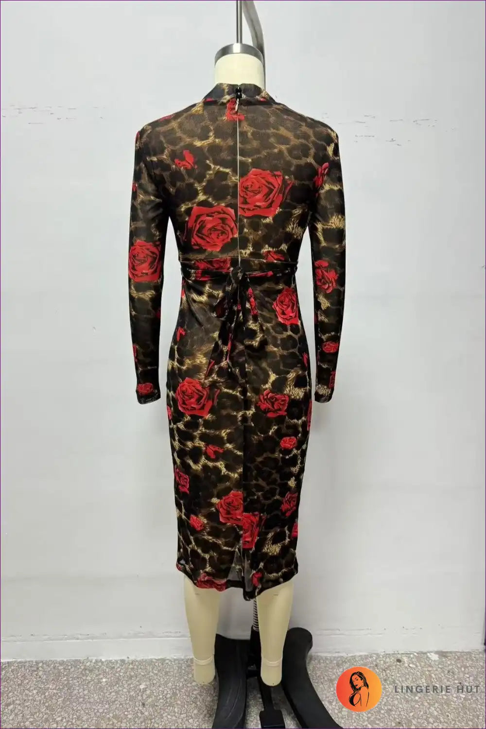 Leopard Rose Print Midi Dress with v Neck - Statement Party Style