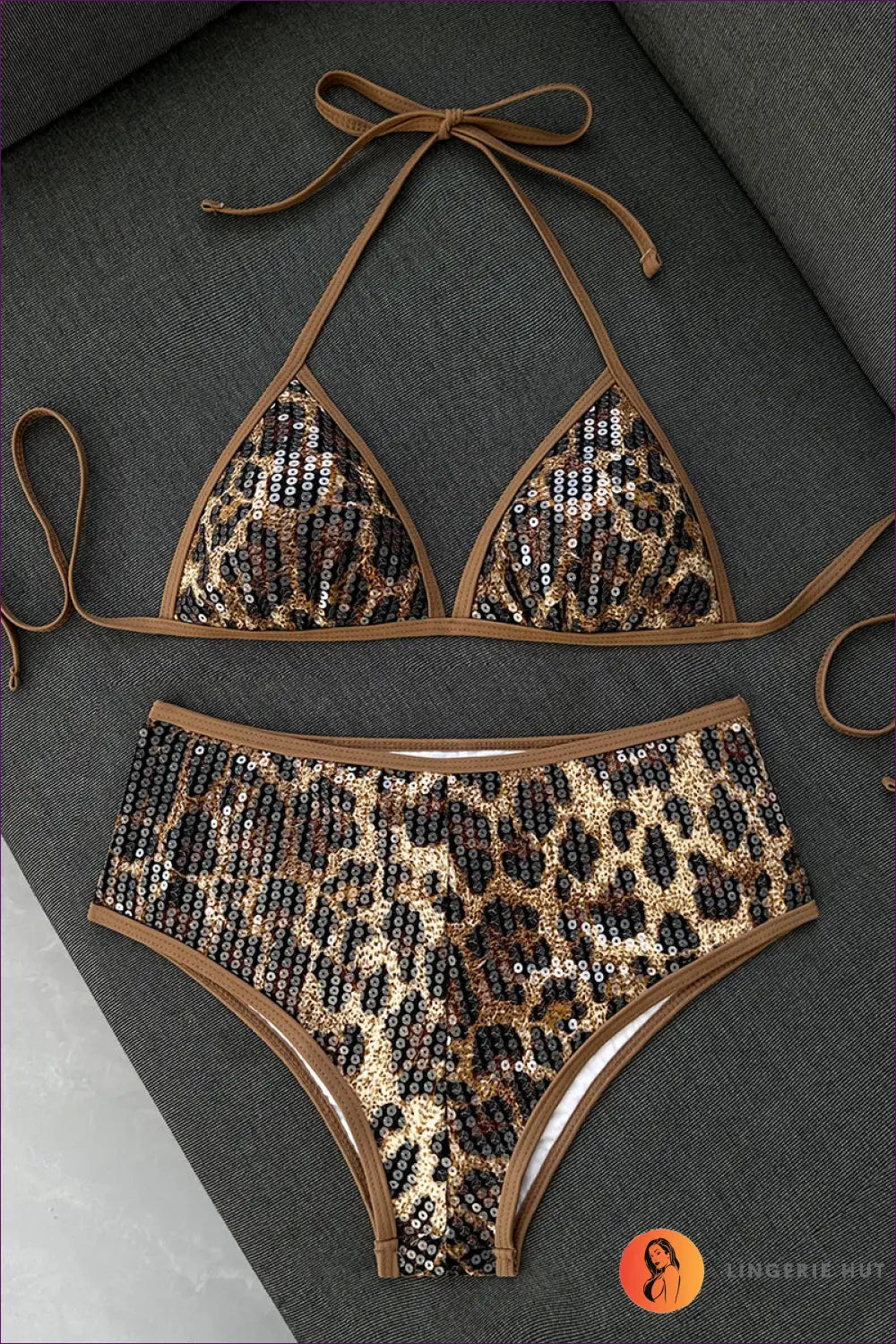 Leopard Sequin High-waist Bikini - Wild Shimmer - s / Coffee Color - Swimwear - Animal • Beachwear • just in • Party