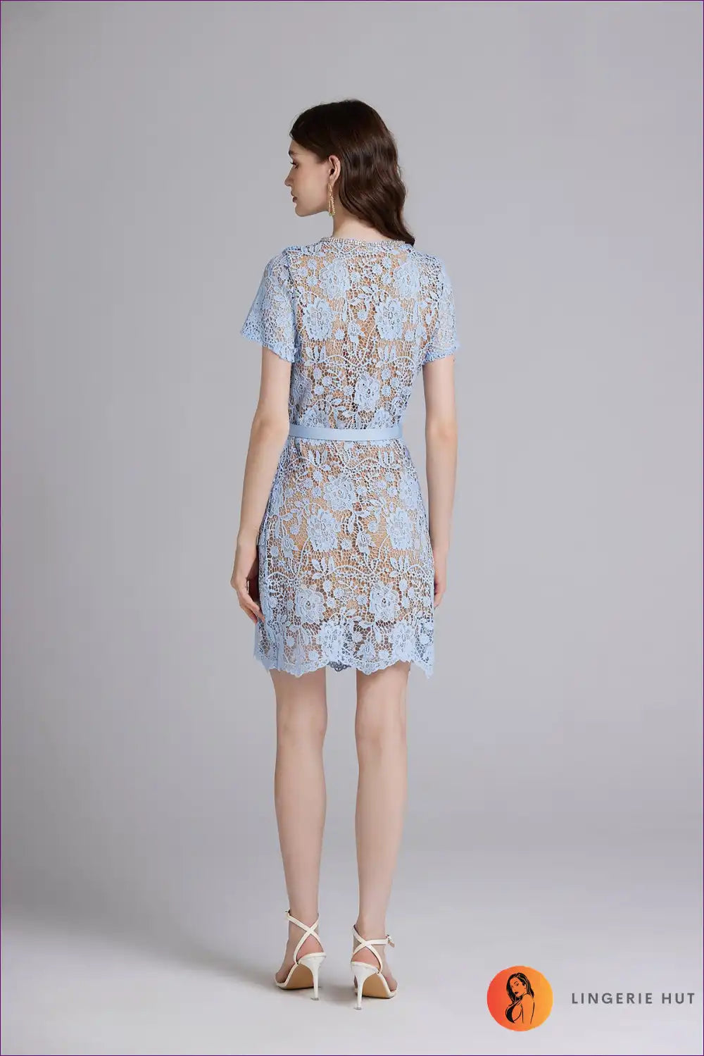 Light Blue Lace Overlay Dress ?? Elegant Sheer Perfection for Date Night, Dress, Elegant, Glamour, Honeymoon