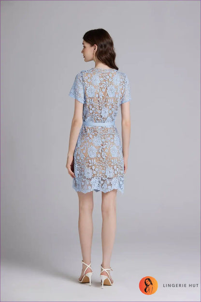 Light Blue Lace Overlay Dress ?? Elegant Sheer Perfection for Date Night, Dress, Elegant, Glamour, Honeymoon