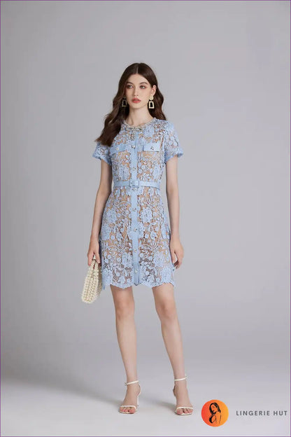 Light Blue Lace Overlay Dress ?? Elegant Sheer Perfection for Date Night, Dress, Elegant, Glamour, Honeymoon