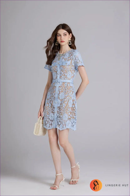 Light Blue Lace Overlay Dress ?? Elegant Sheer Perfection for Date Night, Dress, Elegant, Glamour, Honeymoon