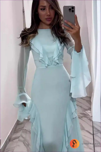 Light Blue Ruffle Maxi Dress – Ethereal & Elegant for A-line, Dress, Glamour, Maxi, Party