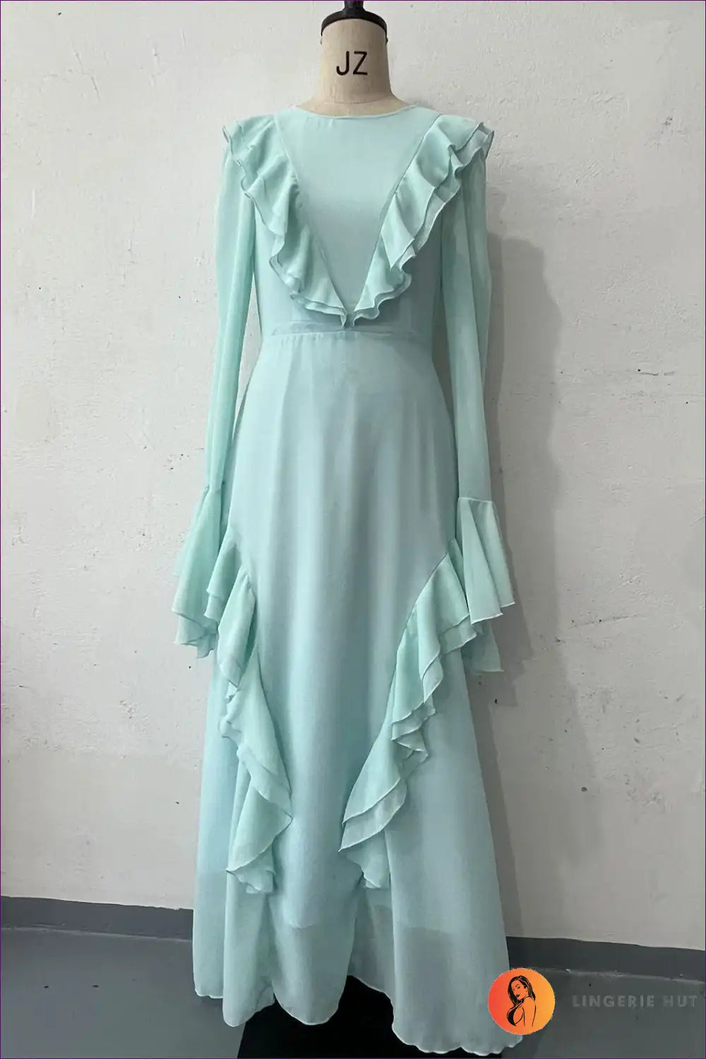 Light Blue Ruffle Maxi Dress – Ethereal & Elegant for A-line, Dress, Glamour, Maxi, Party