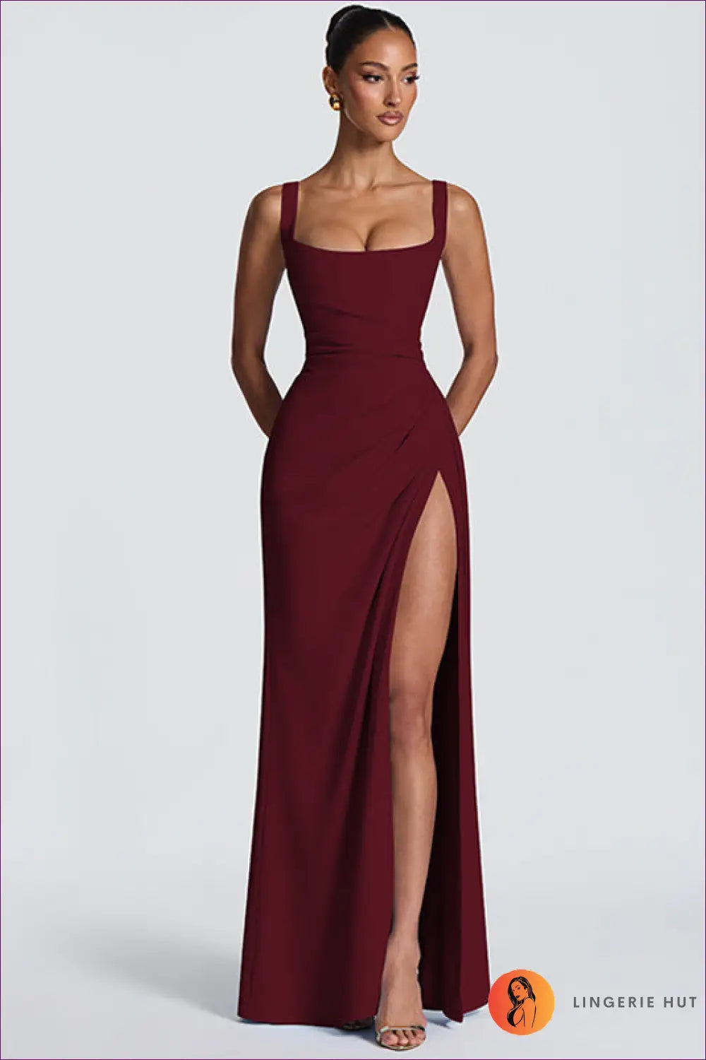 Light Blue Square-neck Mini Sundress - Ruched Bow Strap - s / Burgundy - Dress - Backless • Boho • Elegant • Everyday