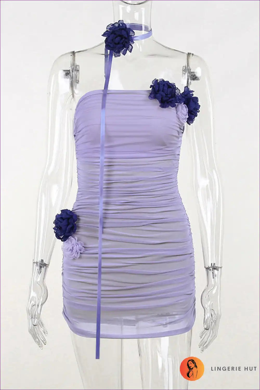 Lilac Sheer Floral Mini Dress - Dreamy & Alluring for Bodycon, Dress, Glamour, Mini, Night