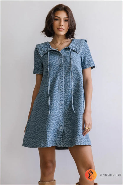 A-line Denim Animal Print Dress - Effortless Urban Cool - s / Blue - Dresses - Lingerie Hut - All Season • Boho • Casual