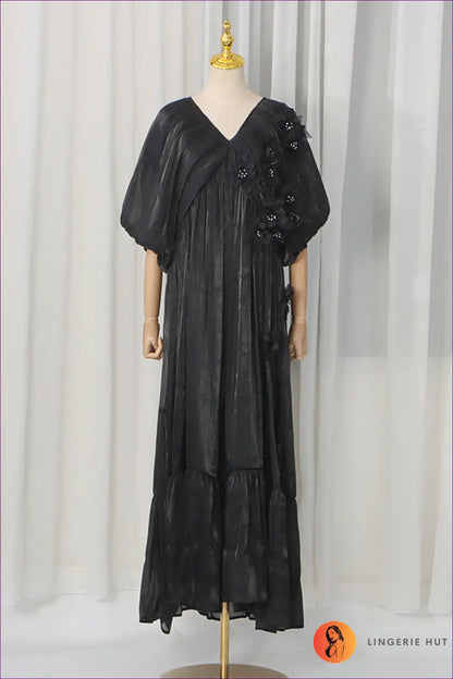 A Line Dress with Beaded Detail - Sunlit Ease - m / Black - Casual • Cotton • Dresses - Lingerie Hut