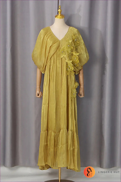 A Line Dress with Beaded Detail - Sunlit Ease - m / Yellow - Casual • Cotton • Dresses - Lingerie Hut