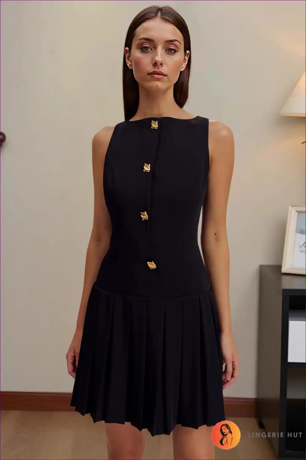 A-line Dress with Button Detail - Polished Professional for A-line, All Season, Dress, Everyday, Formal Wear