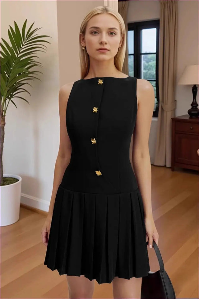 A-Line Mini Dress with Button Detail - Effortless Elegance