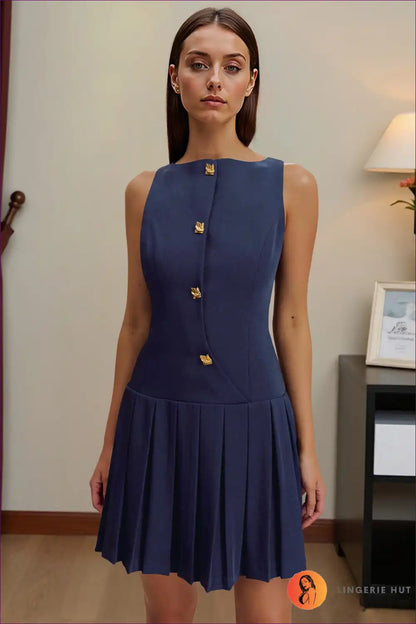A-line Dress with Button Detail - Polished Professional for A-line, All Season, Dress, Everyday, Formal Wear