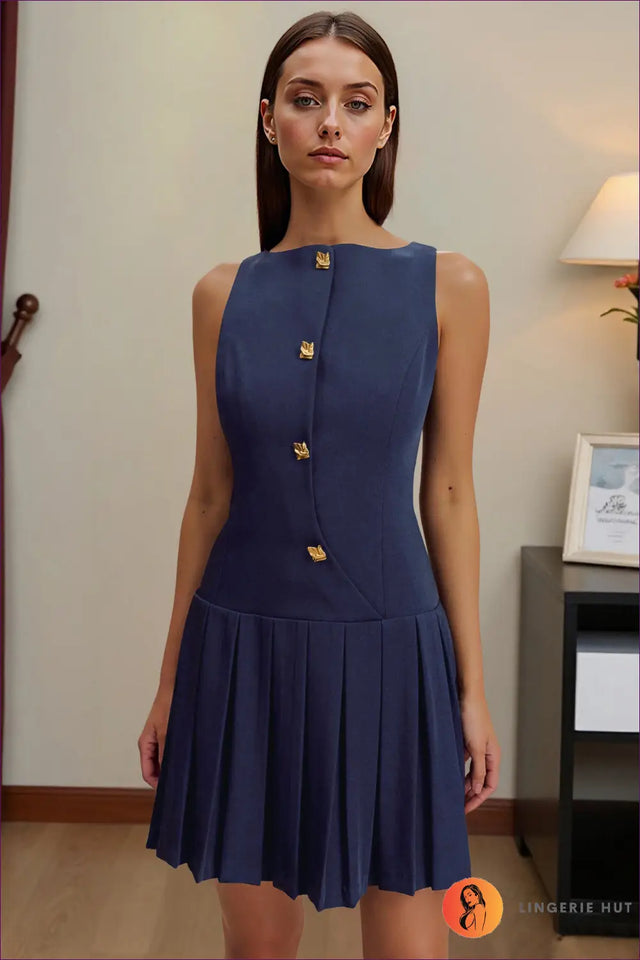 A-Line Mini Dress with Button Detail - Effortless Elegance