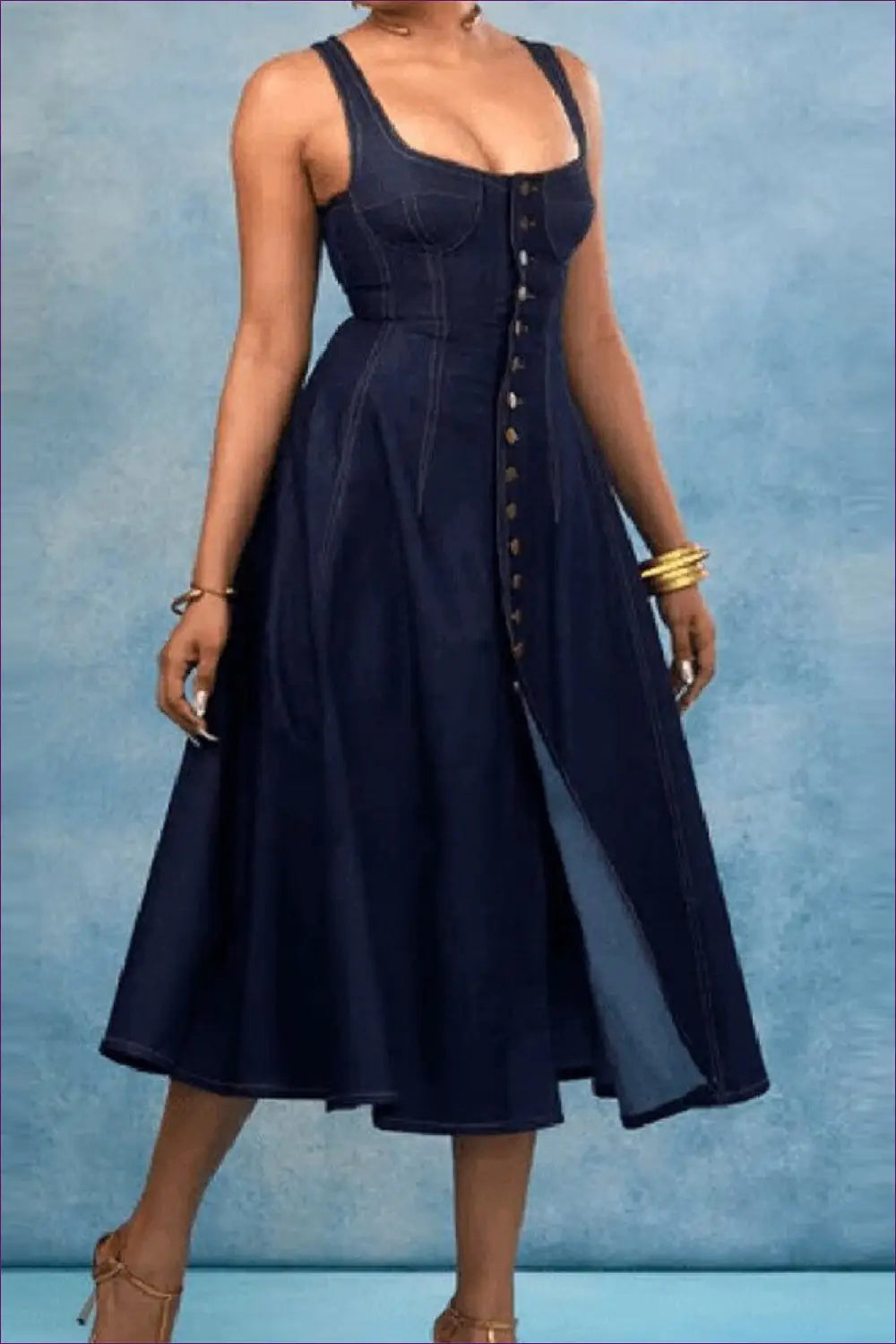 A Line Dress with Button Front Detail - Late Afternoon Glow - Casual • Cotton • Dresses - Lingerie Hut