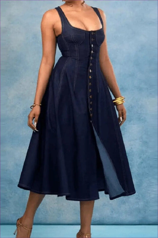 A Line Dress with Button Front Detail - Late Afternoon Glow - Casual • Cotton • Dresses - Lingerie Hut