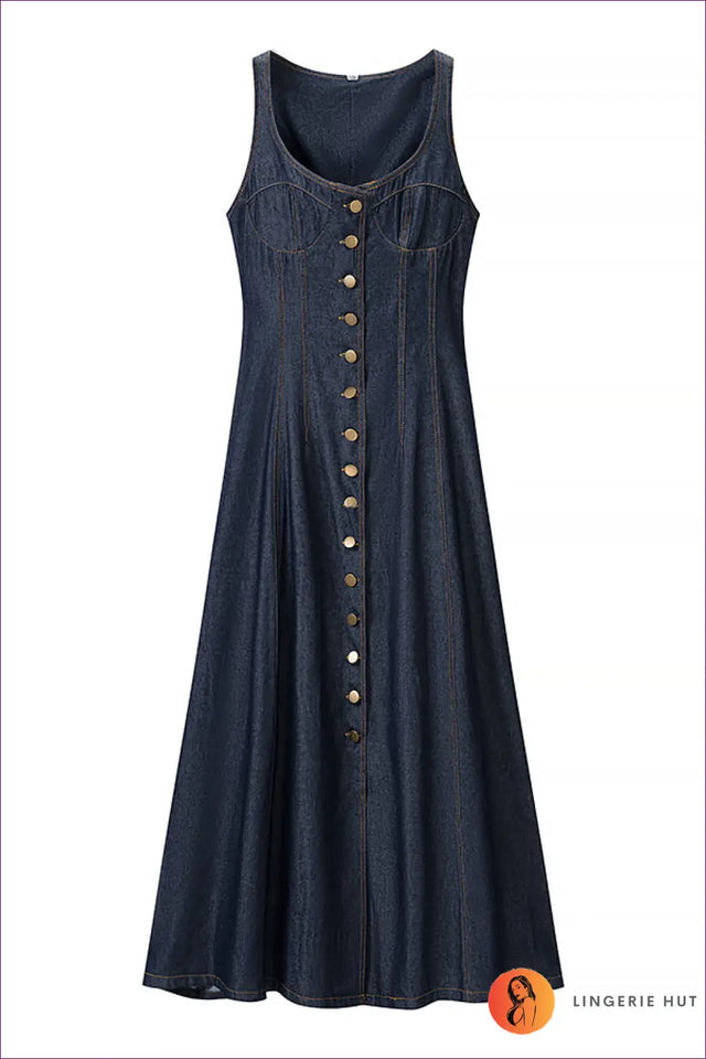 A Line Dress with Button Front Detail - Late Afternoon Glow
