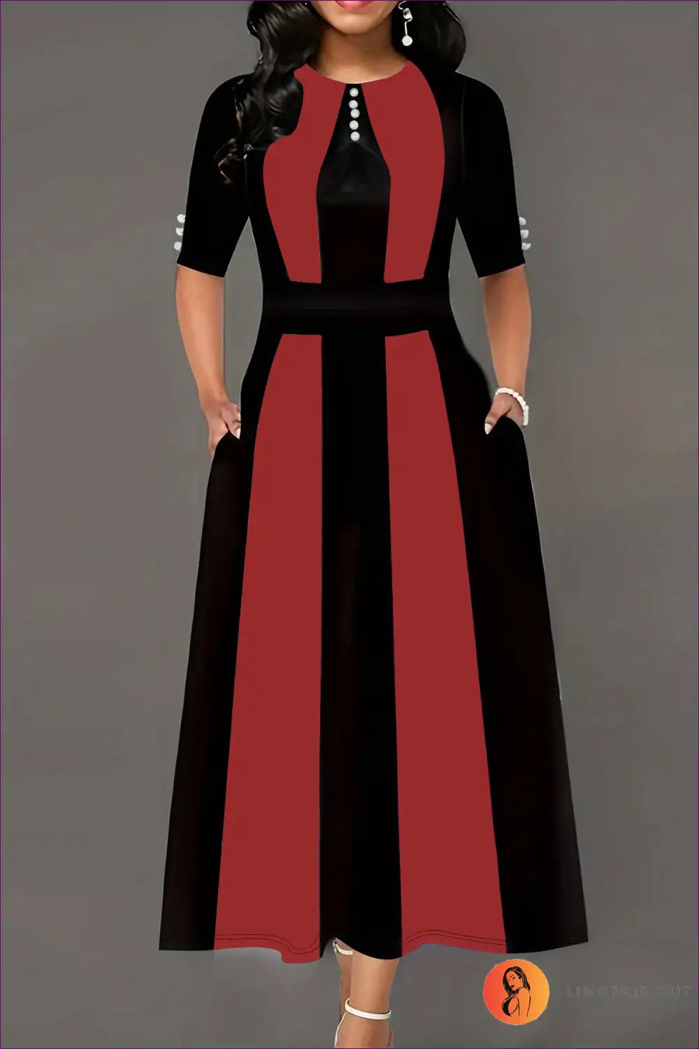 A Line Dress with Colour Block Panels - Effortless Modernity for A-line, All Season, Casual, Dress, Everyday