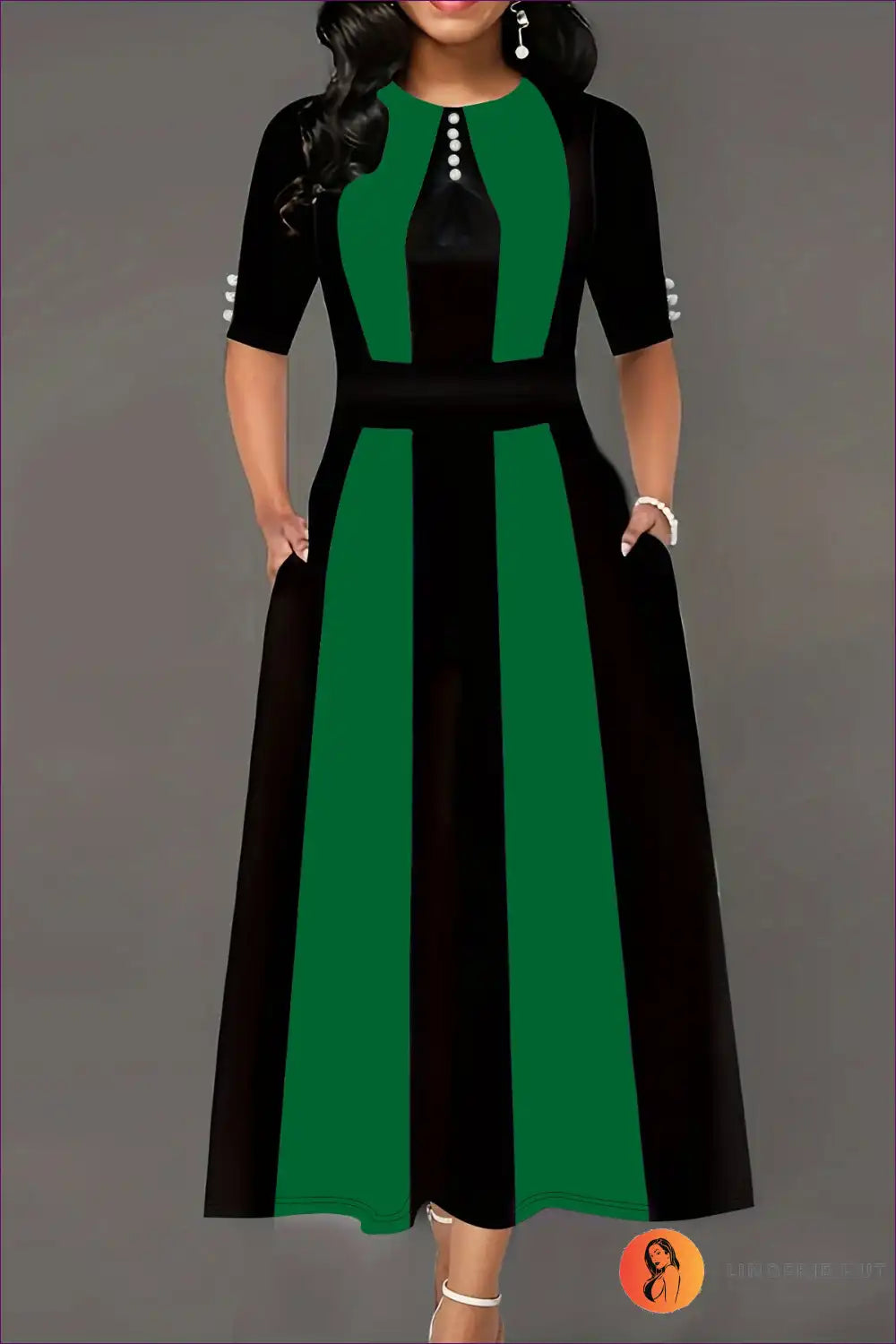 A Line Dress with Colour Block Panels - Effortless Modernity for A-line, All Season, Casual, Dress, Everyday