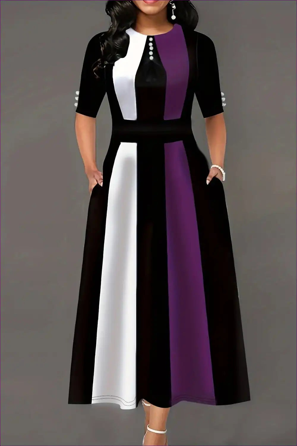 A Line Dress with Colour Block Panels - Effortless Modernity for A-line, All Season, Casual, Dress, Everyday