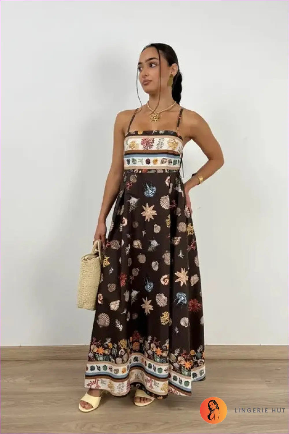 A Line Dress with Draped Detail - Warm Weather Poise - s / Coffee - Casual • Cotton • Dresses - Lingerie Hut