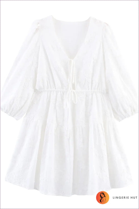 A Line Dress with Embroidered Detail - Effortless Grace - s / White - Boho • Casual • Cotton • Lingerie Hut