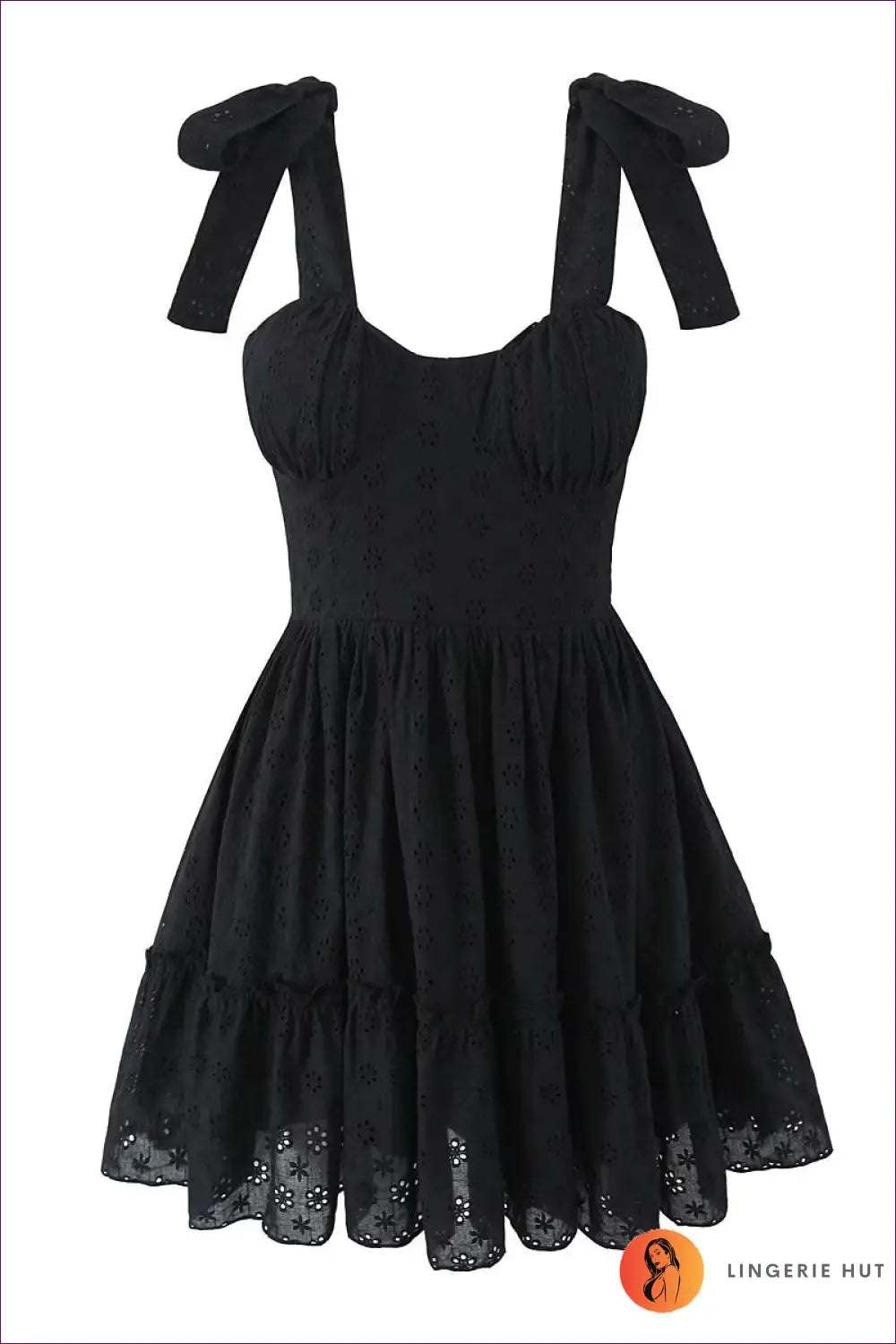 A Line Dress with Embroidered Detail - Quiet Confidence - s / Black - Boho • Casual • Cotton • Lingerie Hut