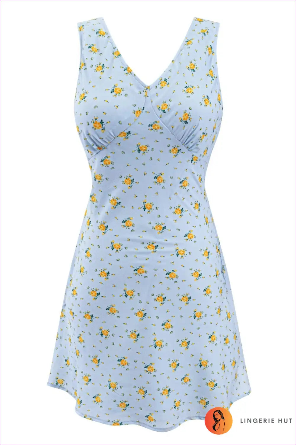 A Line Dress with Fitted Waist - Everyday Radiance - s / Blue Flower - Casual • Cotton • Dresses - Lingerie Hut