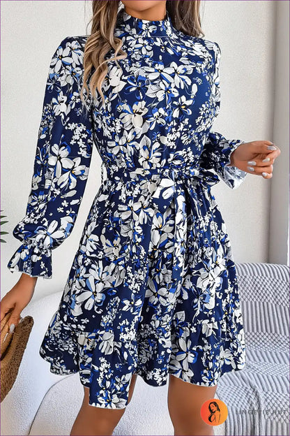A Line Dress with Floral Print and Ruffle Trim - Effortless Romance for A-line, Autumn, Dress, Everyday,