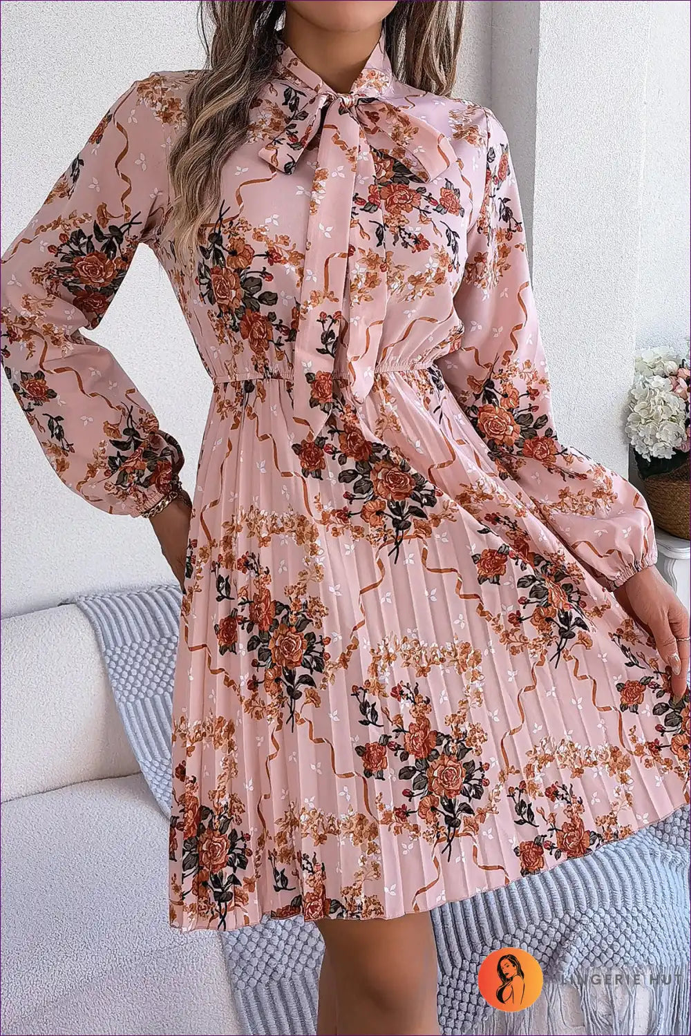 A-line Dress with Pleated Skirt - Effortless Everyday Romance for A-line, All Season, Autumn, Boho, Casual