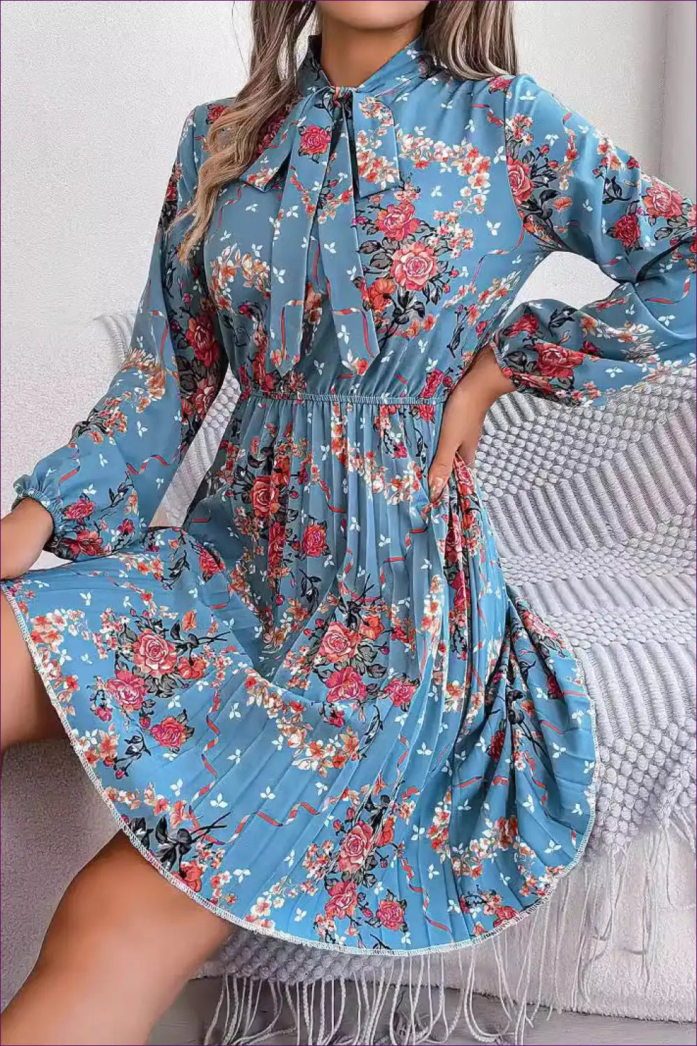 A-line Dress with Pleated Skirt - Effortless Everyday Romance for A-line, All Season, Autumn, Boho, Casual