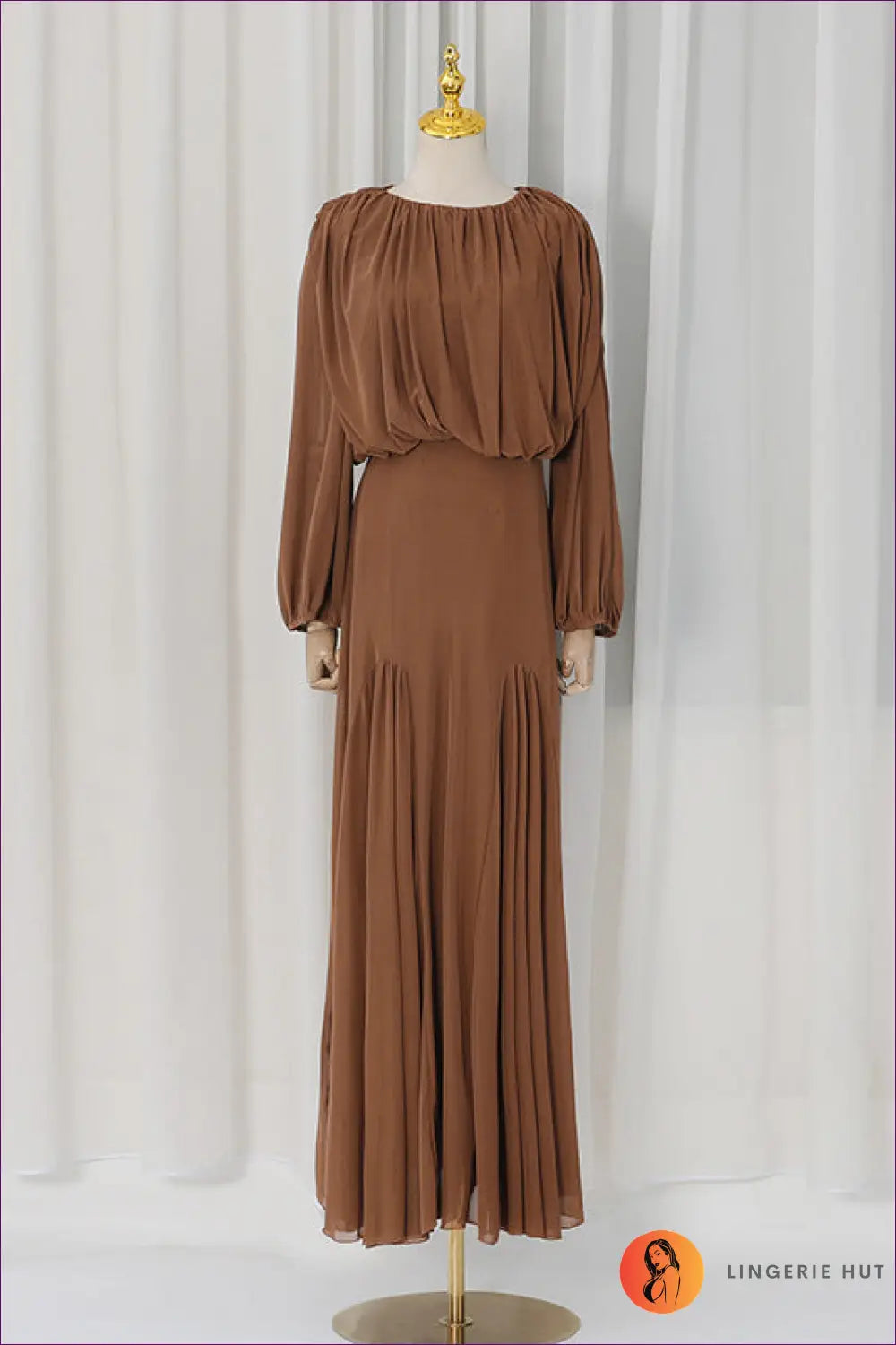 A Line Dress with Ruched Waist - Soft Focus Charm - s / Brown - Casual • Cotton • Dresses - Lingerie Hut